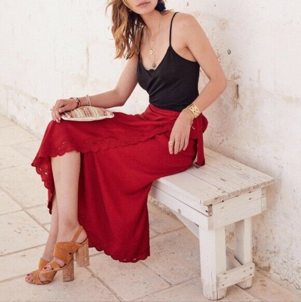 Sezane Jupe Andy Rubis Midi Skirt, FR38